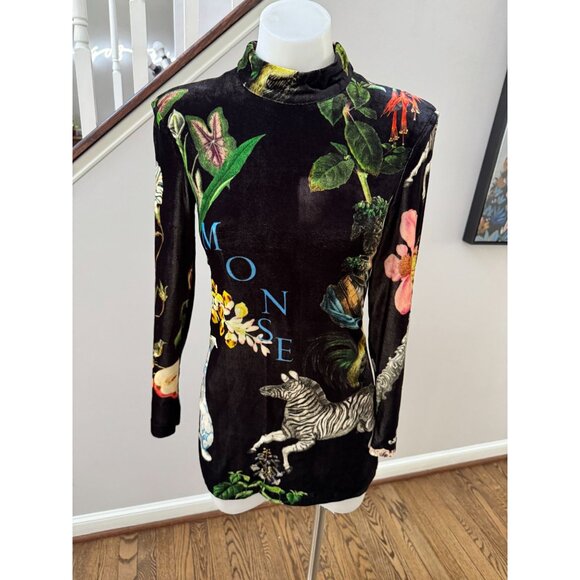 MONSE Long Sleeve Graphic Print Velvet Cocktail Mini Dress Size 2 - Picture 7 of 9